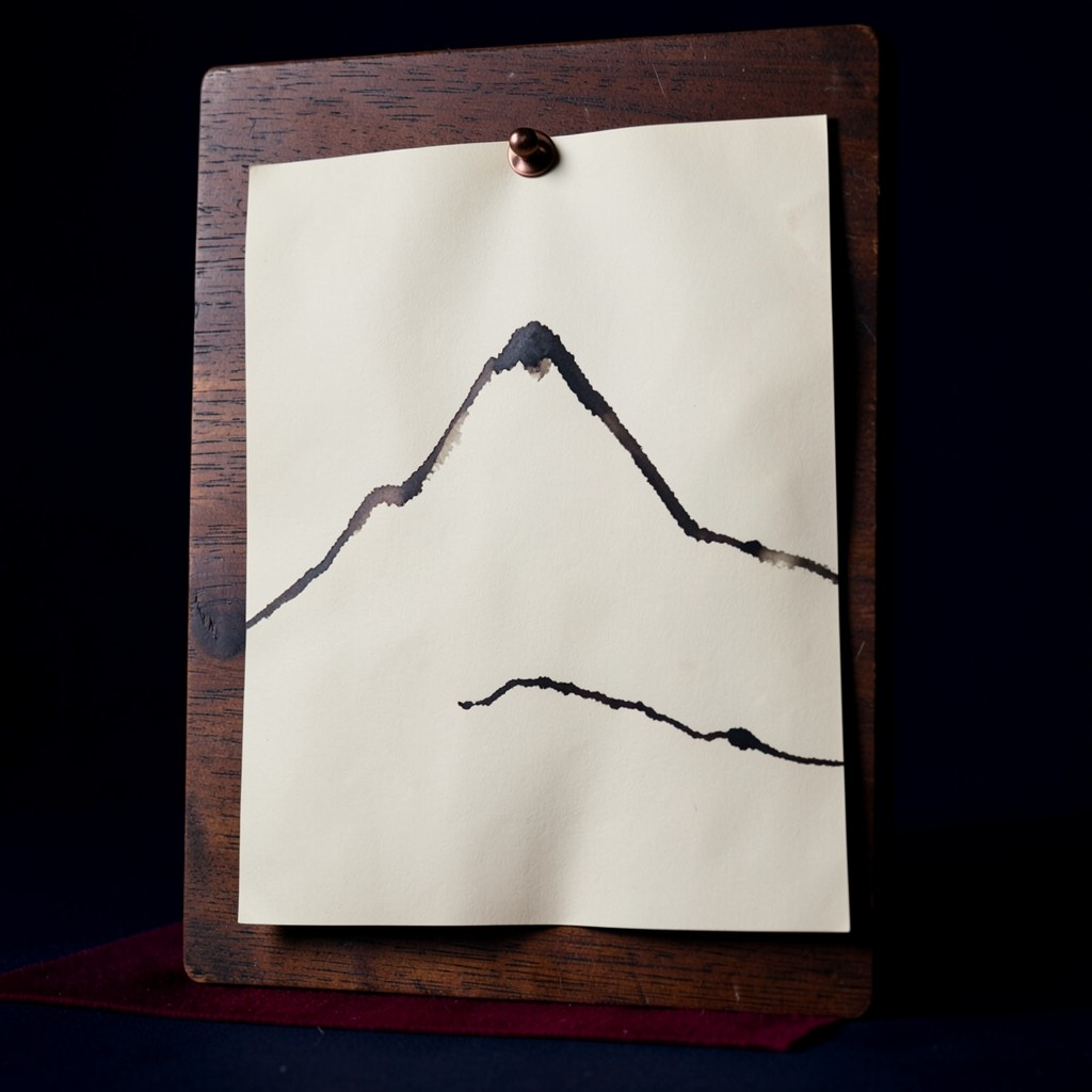 A still life of a rising ink path above a flattening lower study on ivory paper